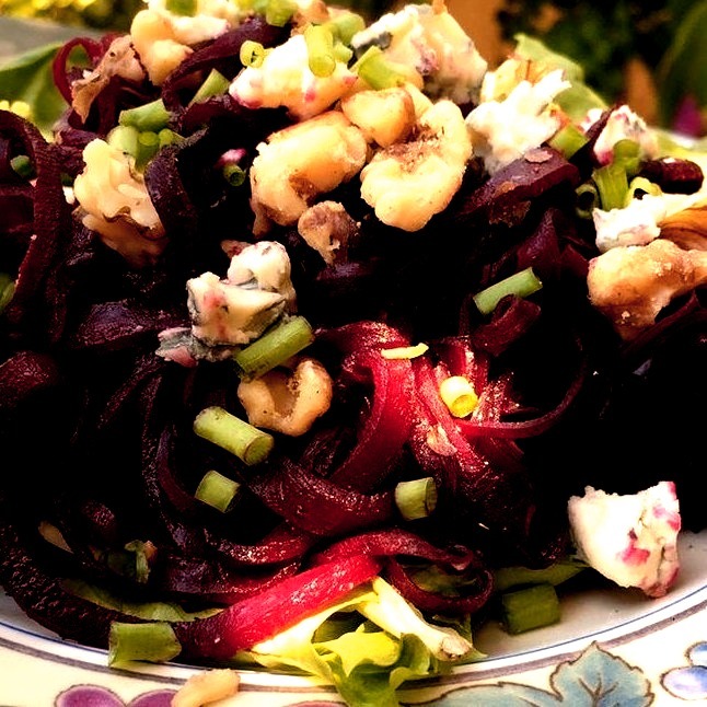 Sauces and Condiments Spiralized Roasted Beet Salad with Quince Vinaigrette Taras Fitness World